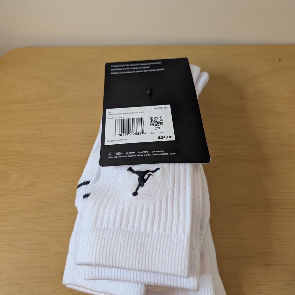 Nike Jordan Everyday Crew 3 Pack Socks DX9632-100 Dri-Fit White SZ L (8-12) - Picture 5 of 6